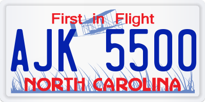 NC license plate AJK5500