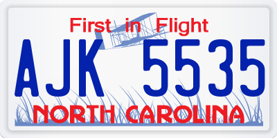 NC license plate AJK5535