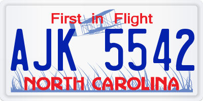 NC license plate AJK5542