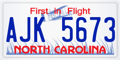 NC license plate AJK5673