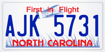 NC license plate AJK5731