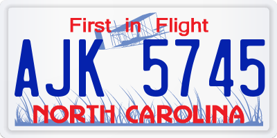 NC license plate AJK5745