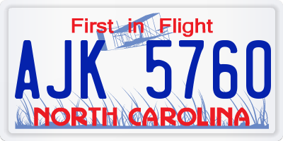 NC license plate AJK5760