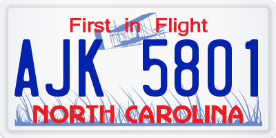 NC license plate AJK5801