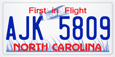 NC license plate AJK5809
