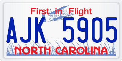 NC license plate AJK5905