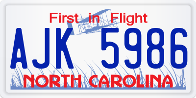 NC license plate AJK5986