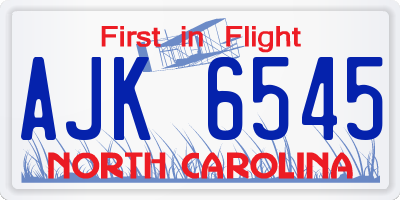 NC license plate AJK6545