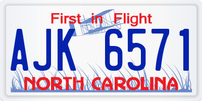 NC license plate AJK6571