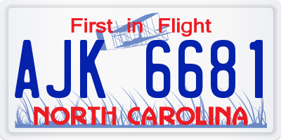 NC license plate AJK6681