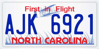NC license plate AJK6921