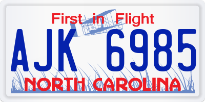 NC license plate AJK6985