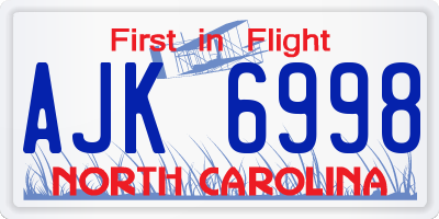 NC license plate AJK6998
