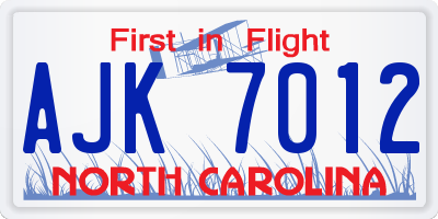 NC license plate AJK7012