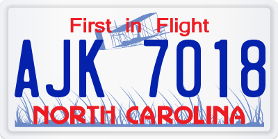 NC license plate AJK7018