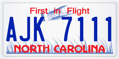 NC license plate AJK7111