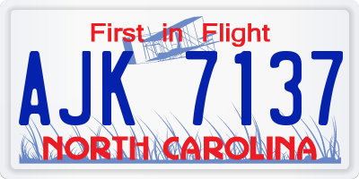 NC license plate AJK7137