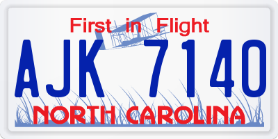 NC license plate AJK7140