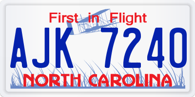 NC license plate AJK7240