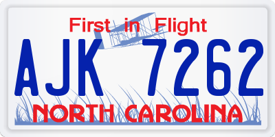 NC license plate AJK7262
