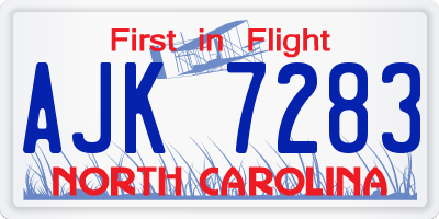 NC license plate AJK7283