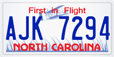 NC license plate AJK7294