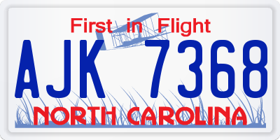NC license plate AJK7368
