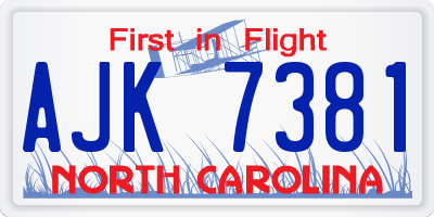 NC license plate AJK7381