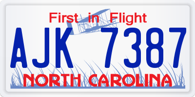 NC license plate AJK7387