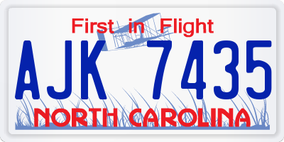 NC license plate AJK7435