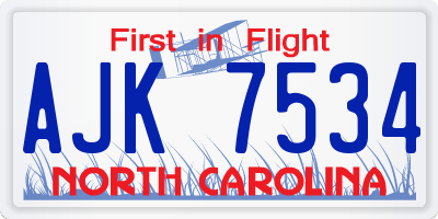 NC license plate AJK7534
