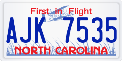 NC license plate AJK7535