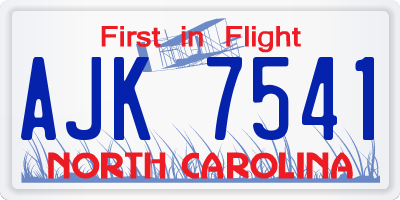 NC license plate AJK7541