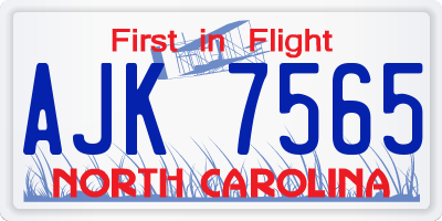 NC license plate AJK7565