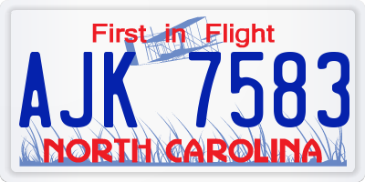 NC license plate AJK7583