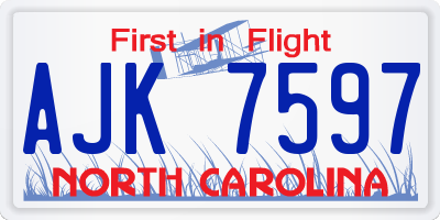 NC license plate AJK7597