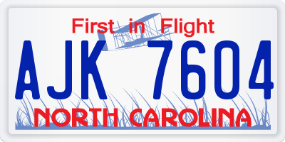 NC license plate AJK7604