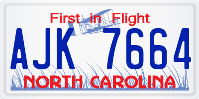 NC license plate AJK7664