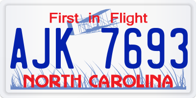 NC license plate AJK7693