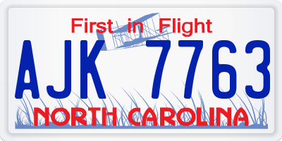 NC license plate AJK7763
