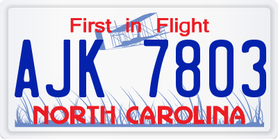 NC license plate AJK7803