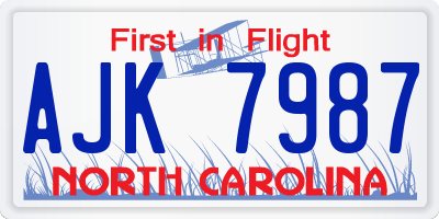 NC license plate AJK7987