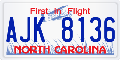 NC license plate AJK8136