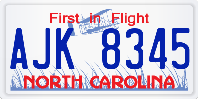 NC license plate AJK8345
