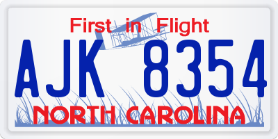 NC license plate AJK8354