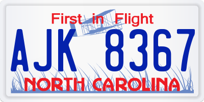 NC license plate AJK8367
