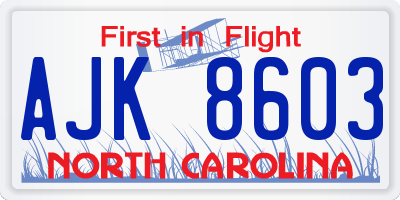 NC license plate AJK8603