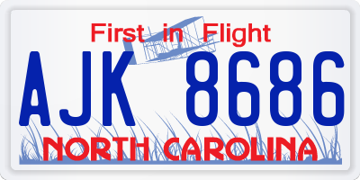 NC license plate AJK8686
