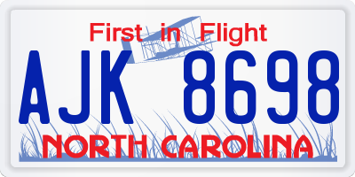 NC license plate AJK8698