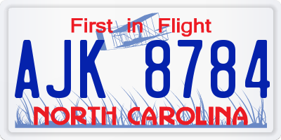 NC license plate AJK8784